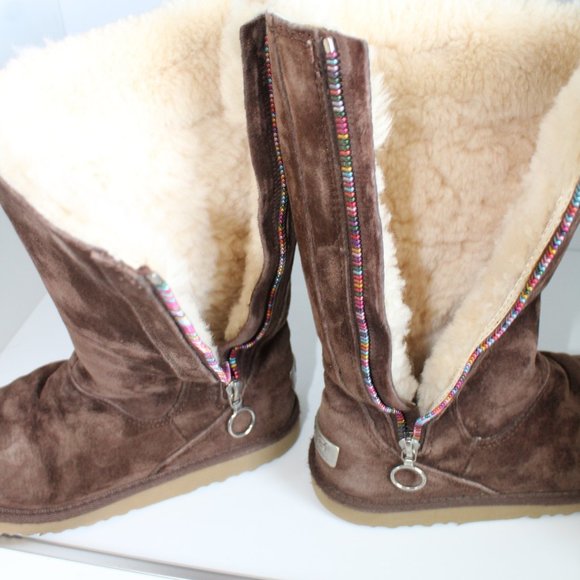 UGG Boots Big Kids Tall Brown Hayden Sheepskin Lining Rainbow Zipper ~5~ 5654 - Picture 14 of 15